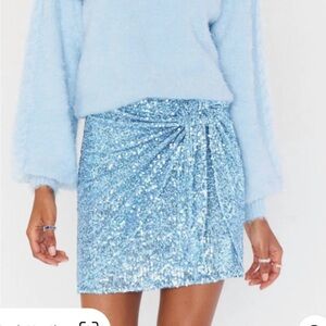 Show Me Your Mumu Why Knot Skirt In Frosty Blue Sequins